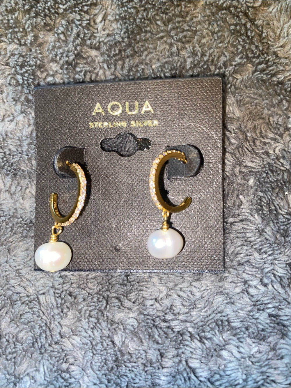 Aqua Gold Crystal-Accented Hoop Earrings with White Pearl Drops $55